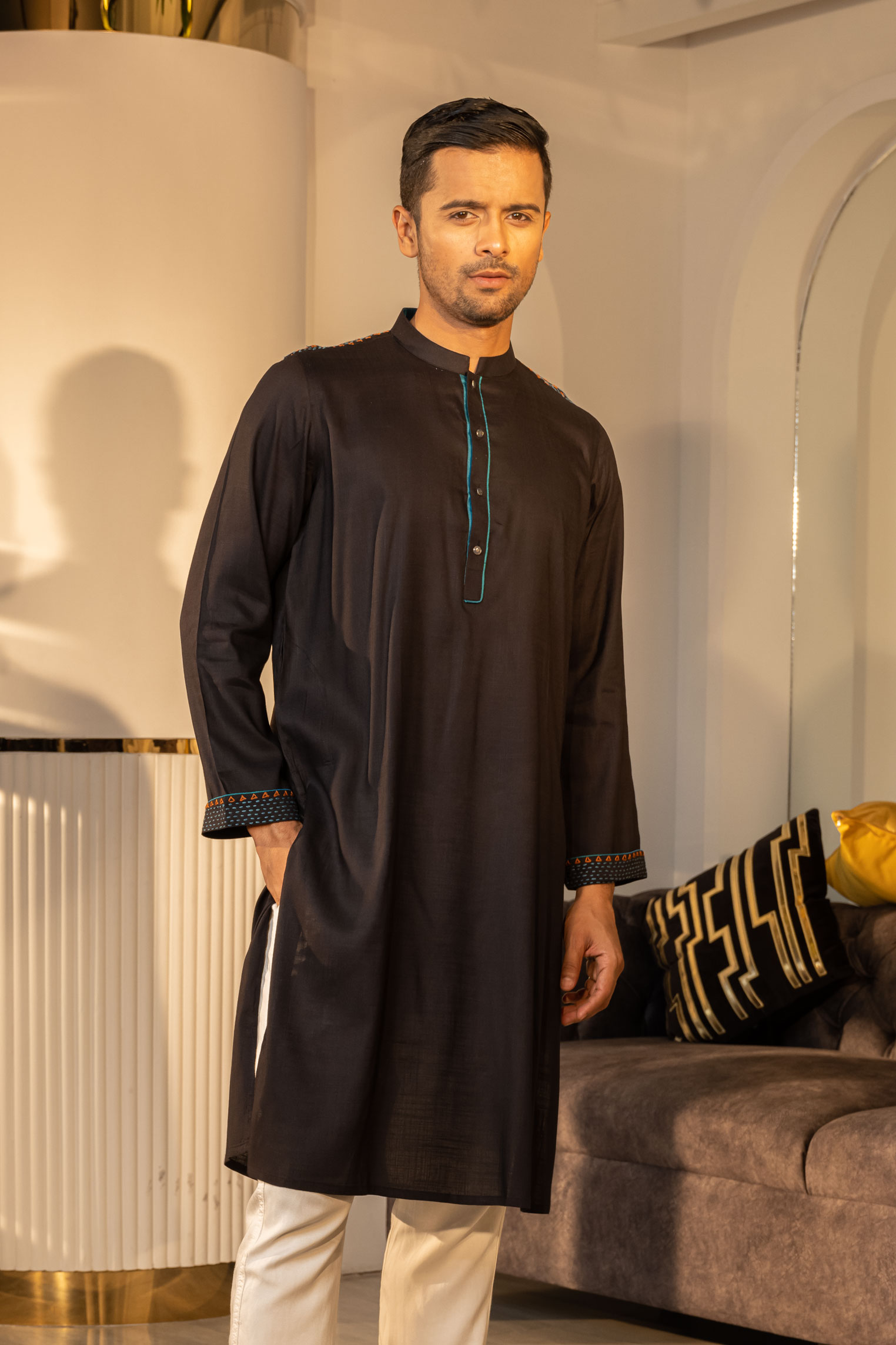 Black Panjabi with Embroidery